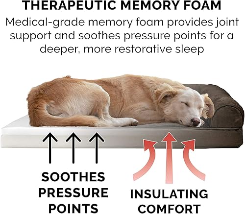 Miniatura 4 de Furhaven Pet  Sofá de felpa ortopédica para perro, cama con forma de L, tumbona ergonómica con contorno de cuna, cama para perros y gatos, varios