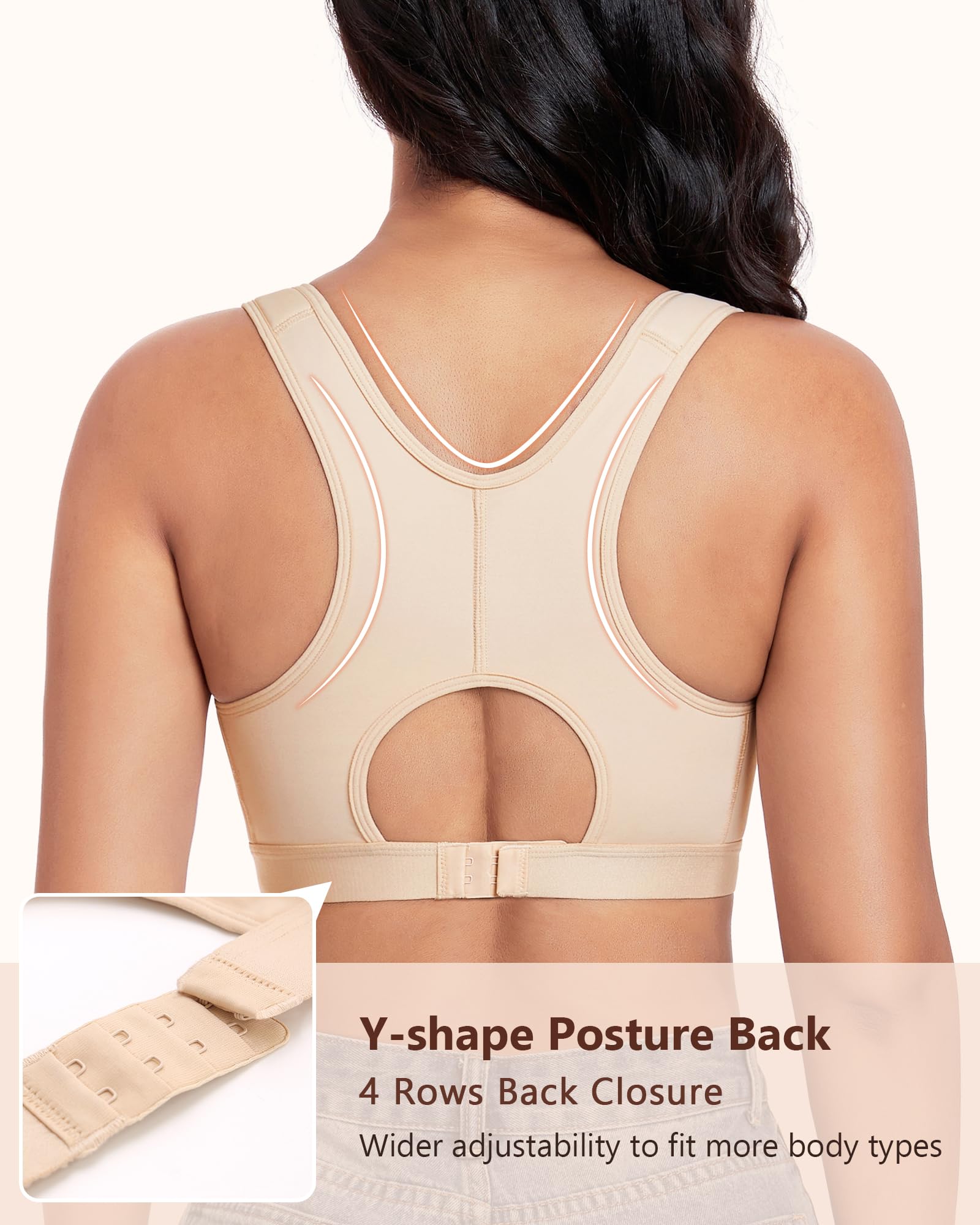 Lemorosy Reggiseno post chirurgico da donna con chiusura frontale cinghie regolabili senza fili Comfort Sport Brassiere