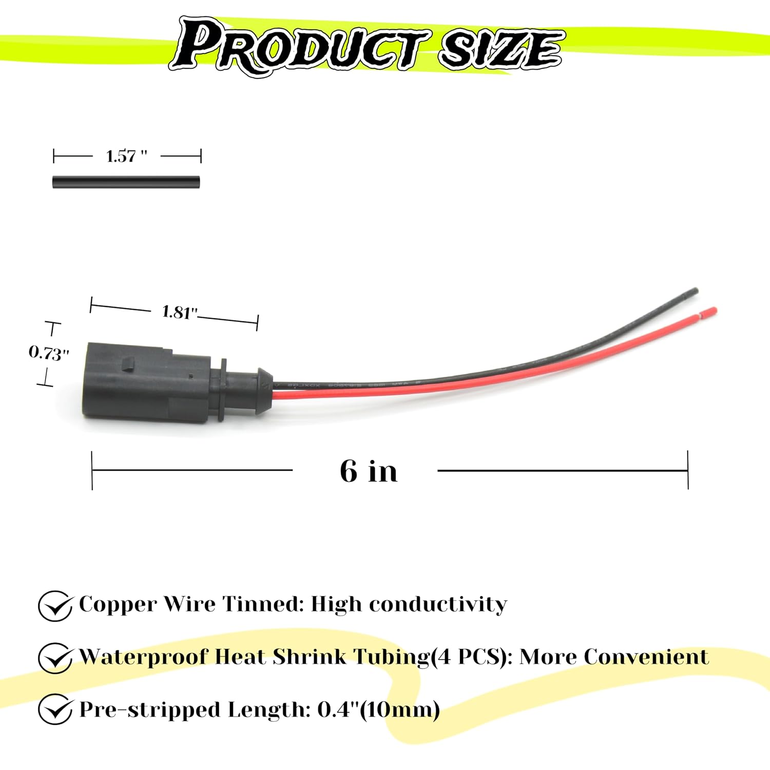 OE 1J0973802 Connector Plug with Wiring Harness & 2 Dual-Wall Waterproof Heat Shrink Tubes for Audi A3 (2015-2020)