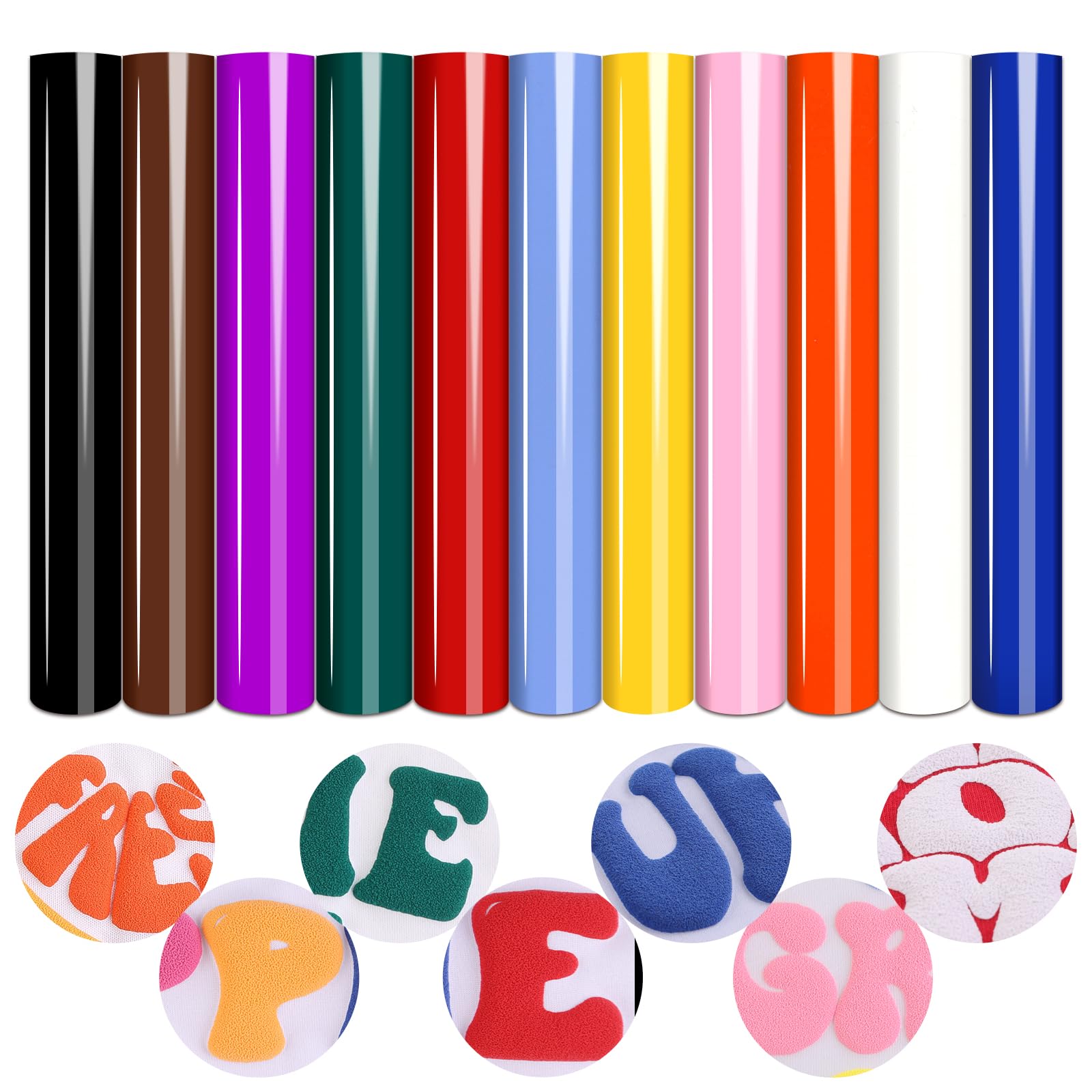 Tintnut Puff Vinyl Heat Transfer 3D -11 Sheets 12"x10" 3D Puff HTV Iron on Vinyl Assorted Colors Heat Transfer Vinyl HTV for T-Shirts Printable Vinyl