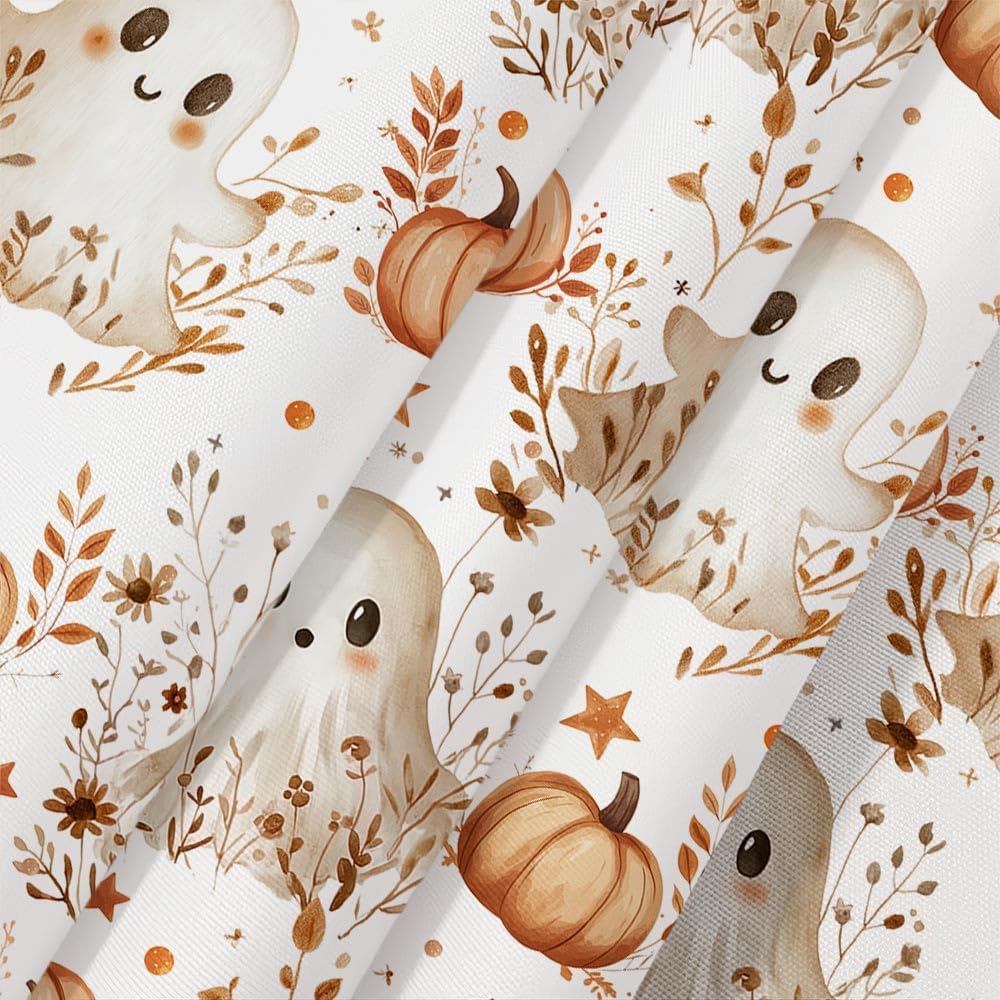 DYNH Halloween Ghost Shower Curtain, Cute Ghost Floral Rustic Flowers Pumpkin Funny Halloween Bathroom Fabric Shower Curtain Set Decor with Hooks,72X75In
