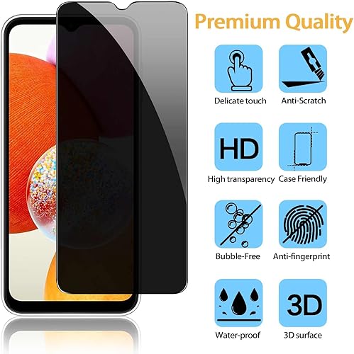Miniatura 2 de Paquete de 2 protectores de pantalla de privacidad para Samsung Galaxy A15 5G vidrio templado antiespía, compatible con fundas, arañazos, sin