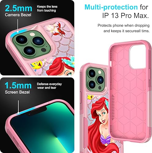 Miniatura 3 de CASE TOWN Funda de teléfono para iPhone 13 Pro, lindo diseño de sirena de doble capa, resistente, a prueba de golpes, funda protectora de silicona