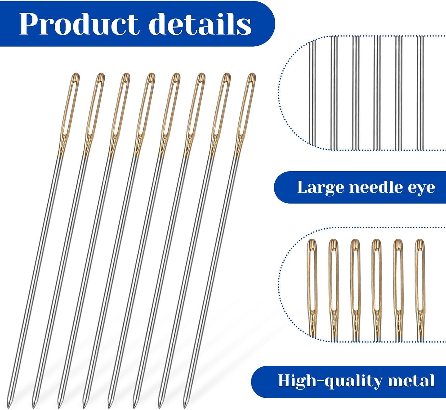 100PCS Cross Stitch Needles 26 Gauge Large Eye Sewing Needle, Golden Large Eye Embroidery Hand Sewing Needle, DIY Embroidery Hand Sewings Needles with 2 Threader for Cross Stitching Supplies
