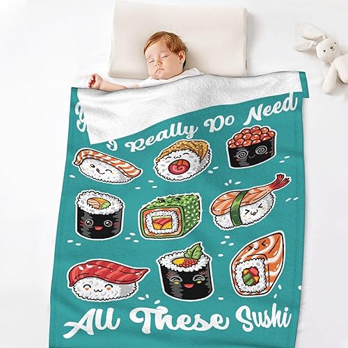 Vista 30 de Manta de sushi para regalo, manta de franela ultra suave y acogedora, manta de forro polar ligera y mullida, manta de felpa cálida para sofá, cama