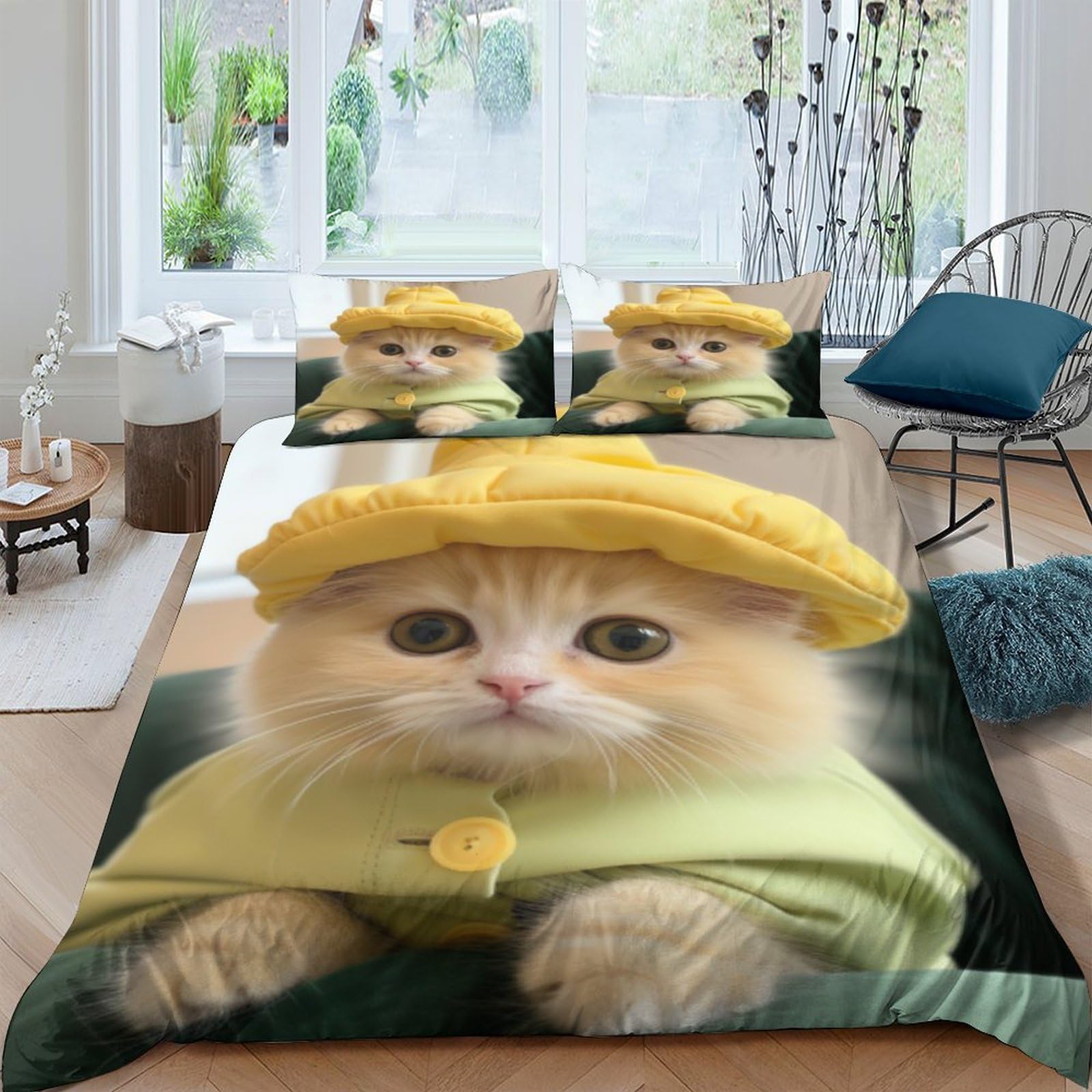 Housse de couette chat mignon en microfibre anti-plis facile à laver pour grand lit