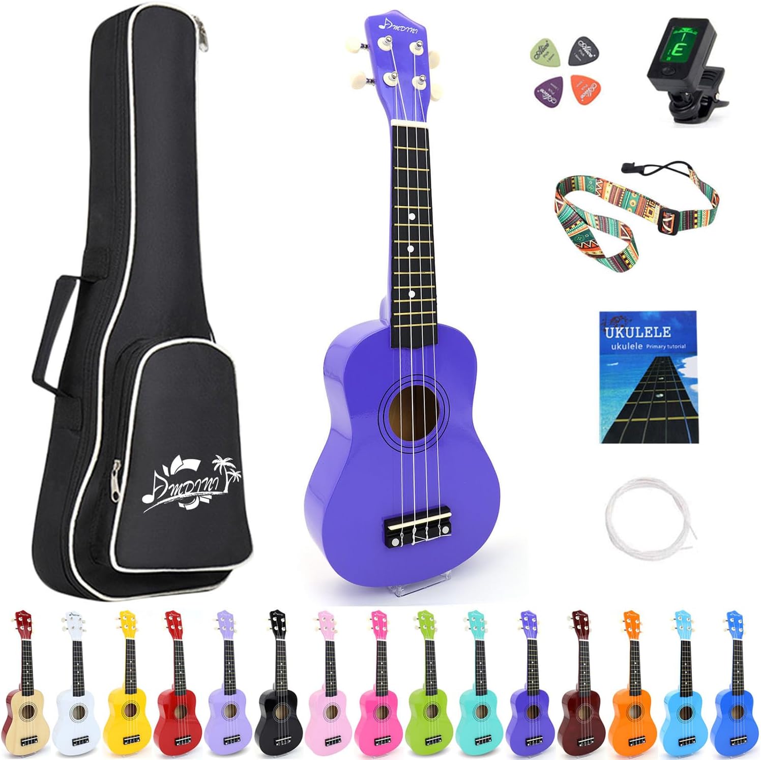 21 Inch Ukulele for Beginners Basswood Soprano Ukelele Kit for Kids Adult Student Starter Mini Guitar Ukalelee Pack Bundle with Book Gig Bag Tuner Strap Picks Nylon Strings (Deep Purple)