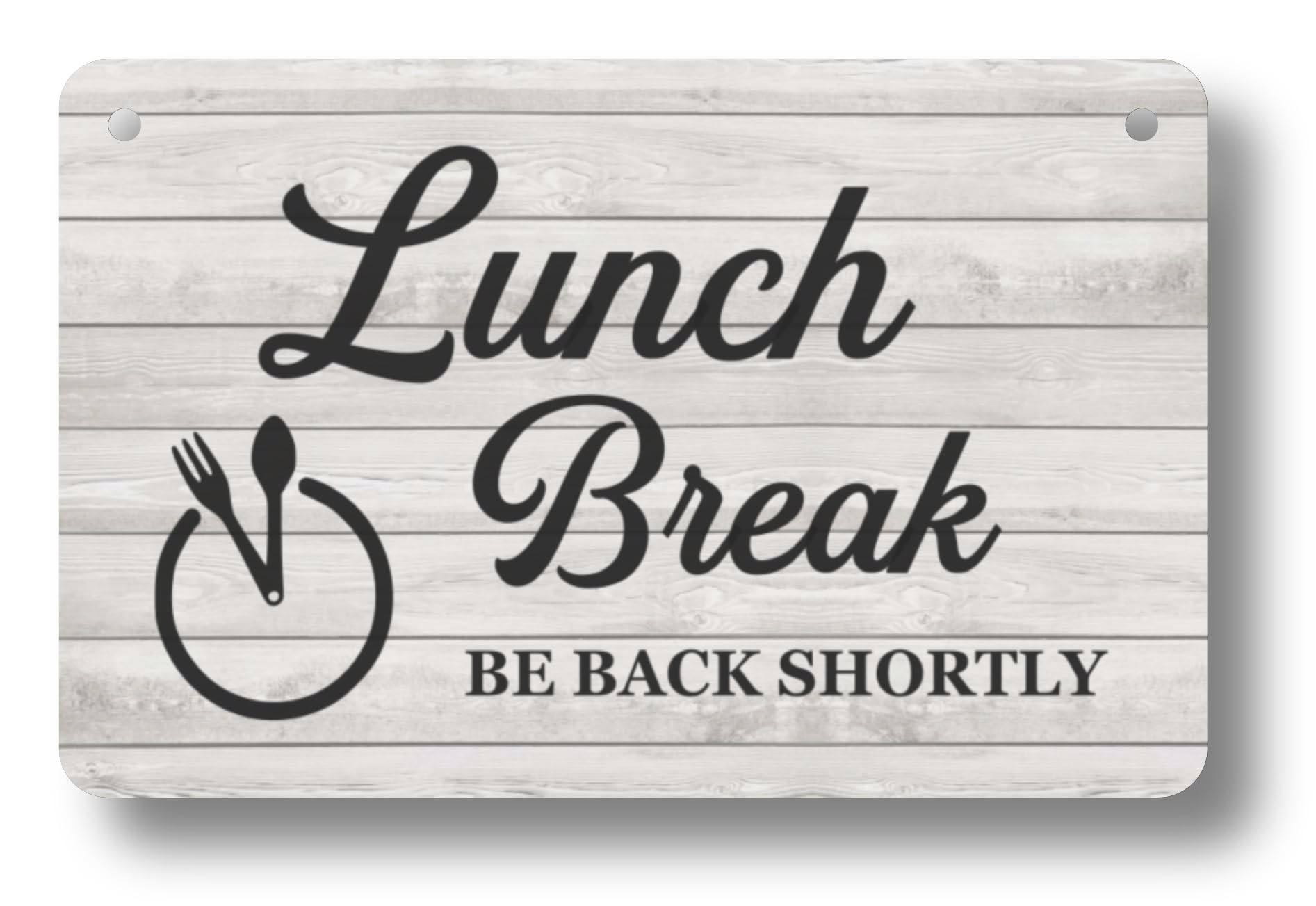 Cartello 'Lunch Break, Be Back Soon' In Alluminio Composito, 140x90 Mm, Con Spago Appendibile, Per Negozi E Uffici, Bianco - 2