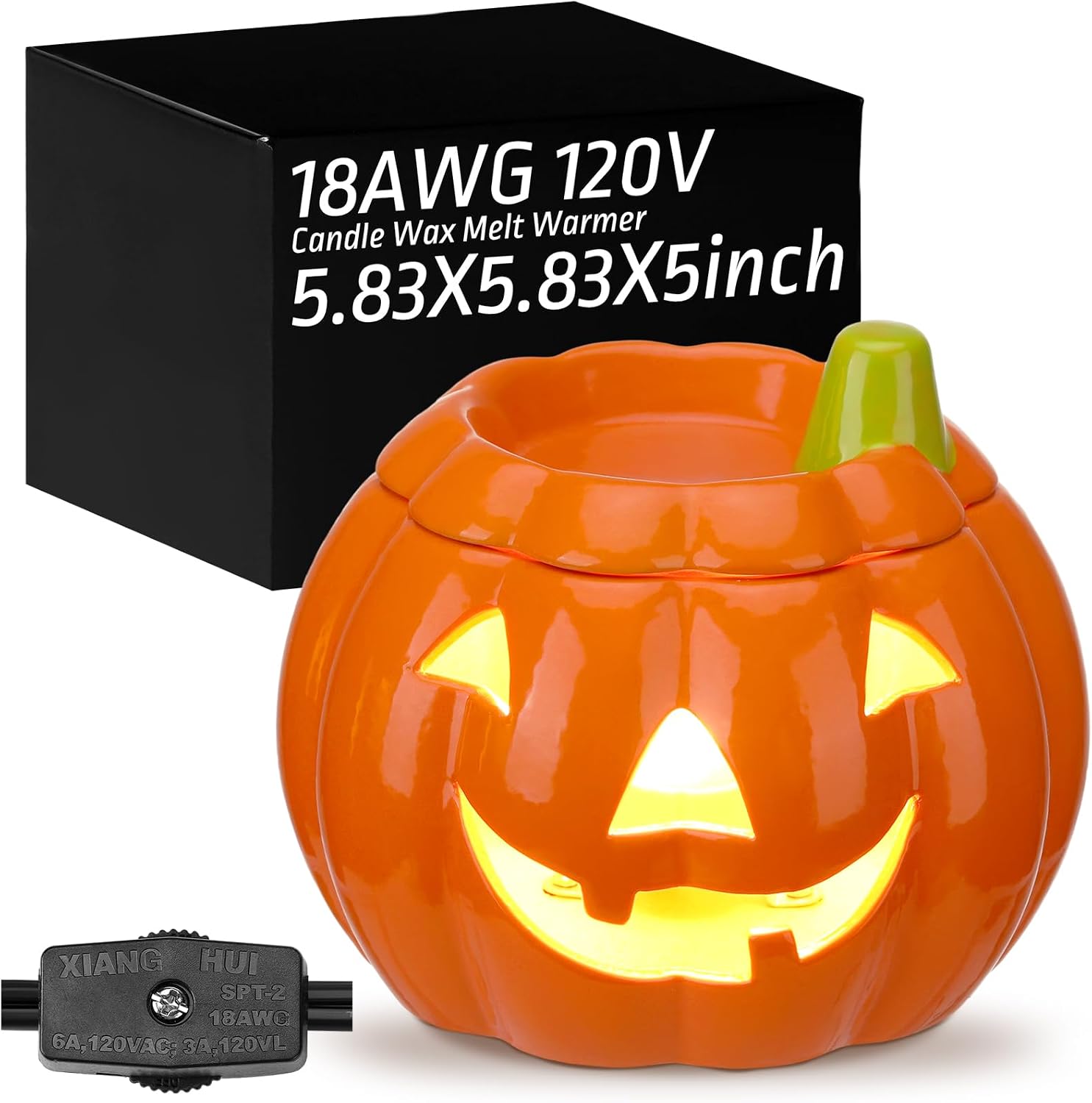 Glooglitter Halloween Pumpkin Wax Melt Warmer Electric Fragrance Gift | Jack-o'-lantern Ceramic Design, Flameless Heating, Ideal for Home Office Bedroom Living Room Autumn Decorations
