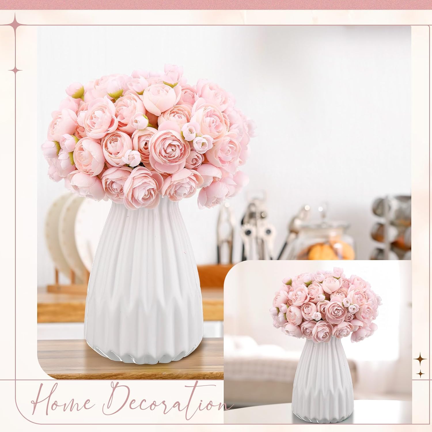 Giegxin 48 Pcs Ranunculus Artificial Flower,Real Touch Peonies Artificial Flower Silk Faux DIY Bouquet for Wedding Bridal Shower Valentine Centerpieces Arrangements Home Decorations (Pink) - Image 7