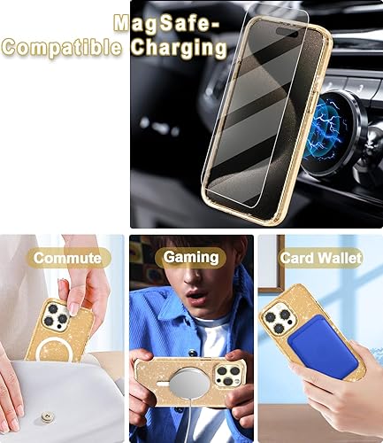 Miniatura 3 de Funda magnética brillante para iPhone 15 Pro Max compatible con MagSafe, 2 protectores de pantalla y 2 protectores de lente de cámara de diamante,