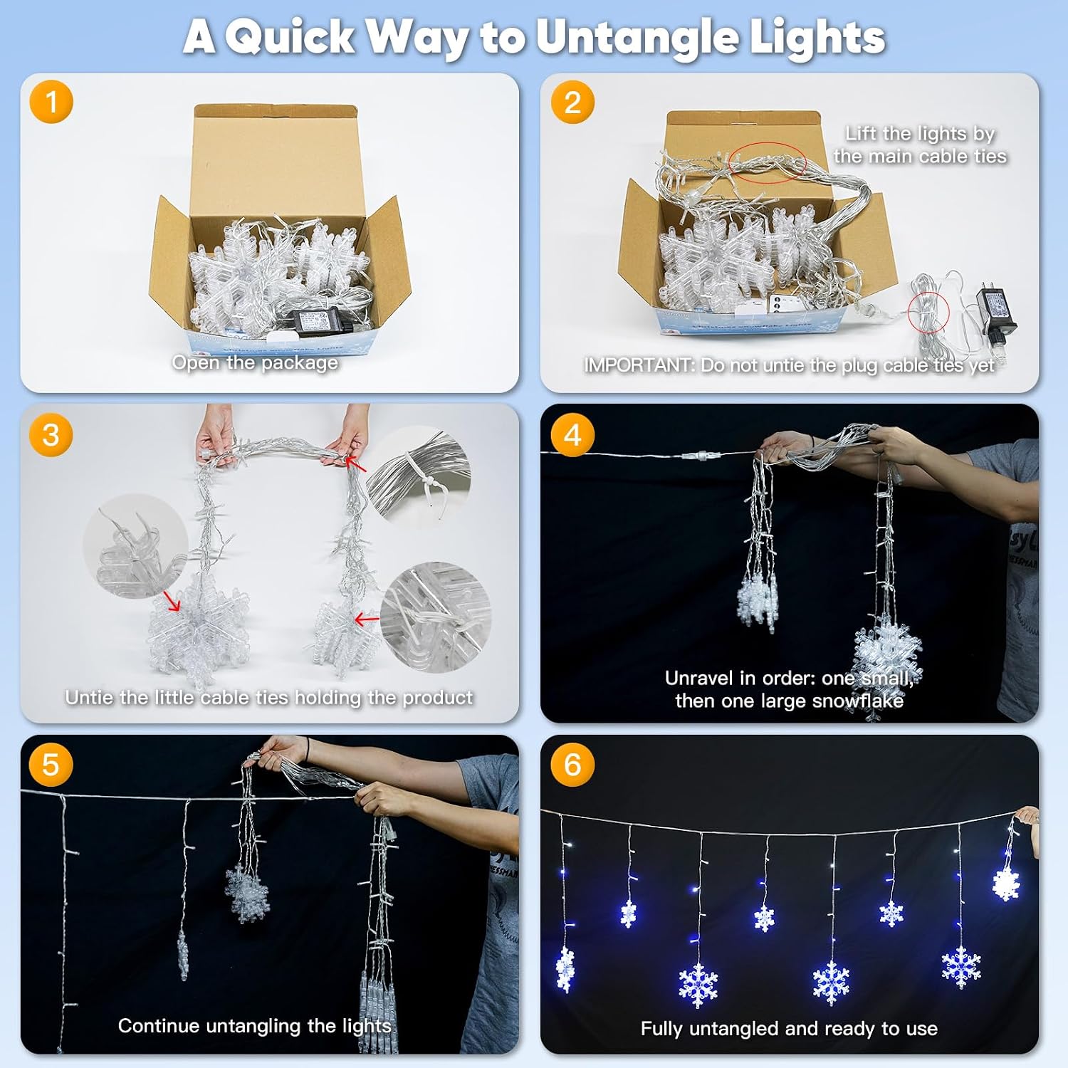 suddus Snowflake Icicle Lights Outdoor, 10.7ft 168 LED Connectable Holiday String Lights Plug in with 14 Drops, Christmas Lights for Outside, Eaves, House, Window, Yard, Indoor Decor, White and Blue