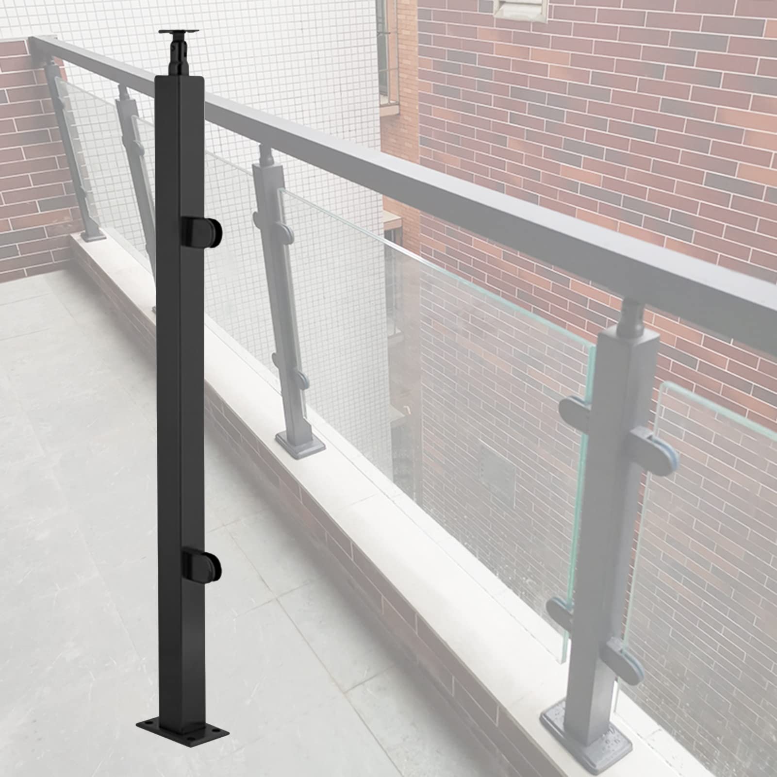 Poteau de barrière en verre robuste noir mat pour sécuriser une balustrade extérieure en inox