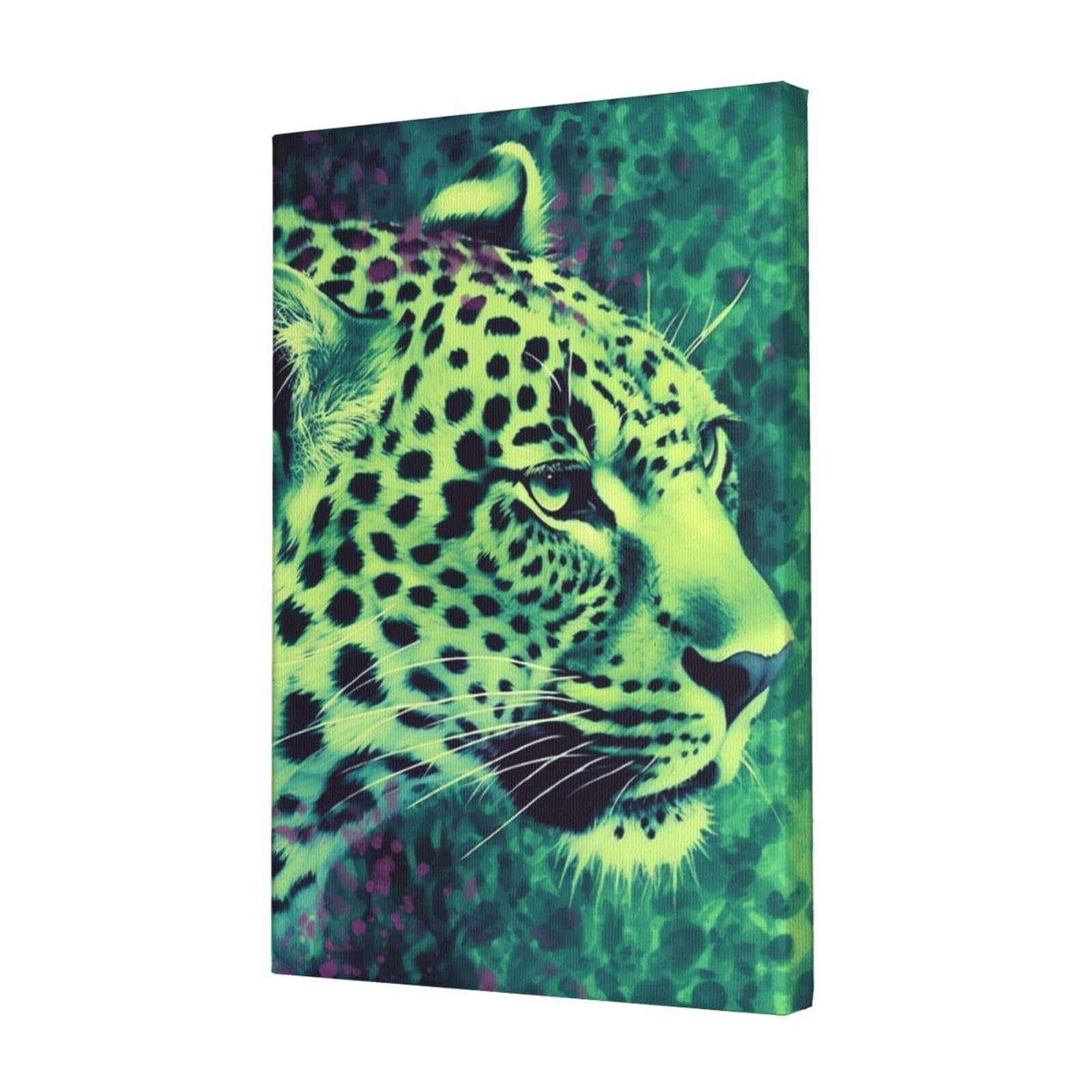 FodPand Green Leopard Canvas Wall Art for Living Room Wall Decor 12"x18" Modern Artwork Painting Pictures Hanging Canvas Prints Aesthetic Wall Art for Bedroom Bathroom Office Wallart Decor