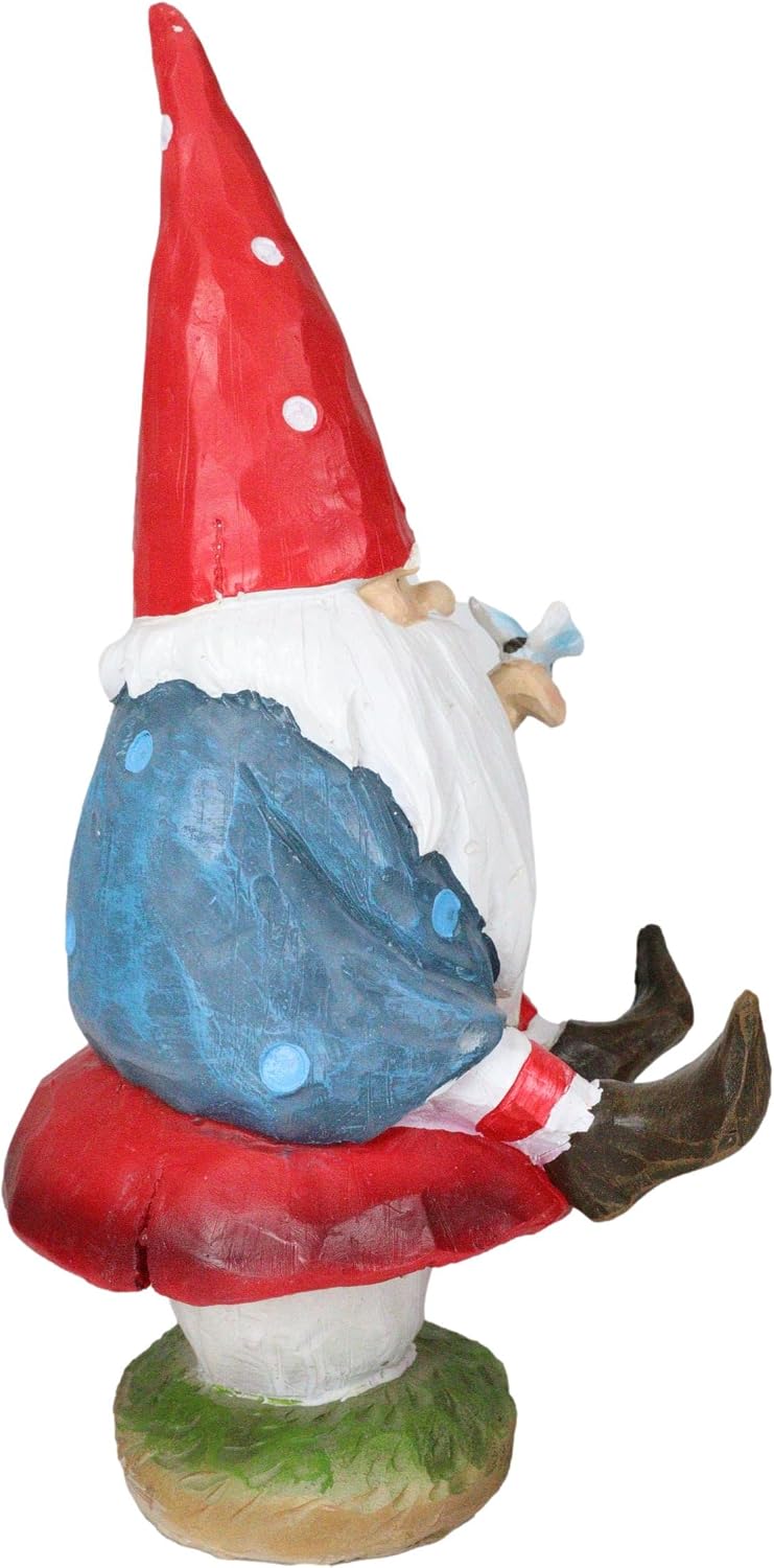 Ebros Gift Whimsical Adventuring Festive Holiday Camper Gnome Sitting On Toadstool Mushroom with A Bluebird Figurine Travelling Gnomes DIY Fairy Garden Home Decor Sculpture