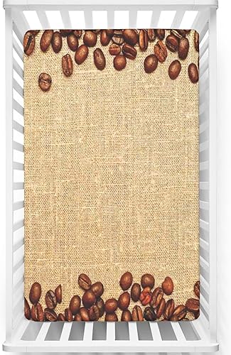 Sábanas bajeras ajustables para cuna pequeña con temática café, sábanas portátiles para cuna para niño o niña, 24 x 38 pulgadas, marrón pálido