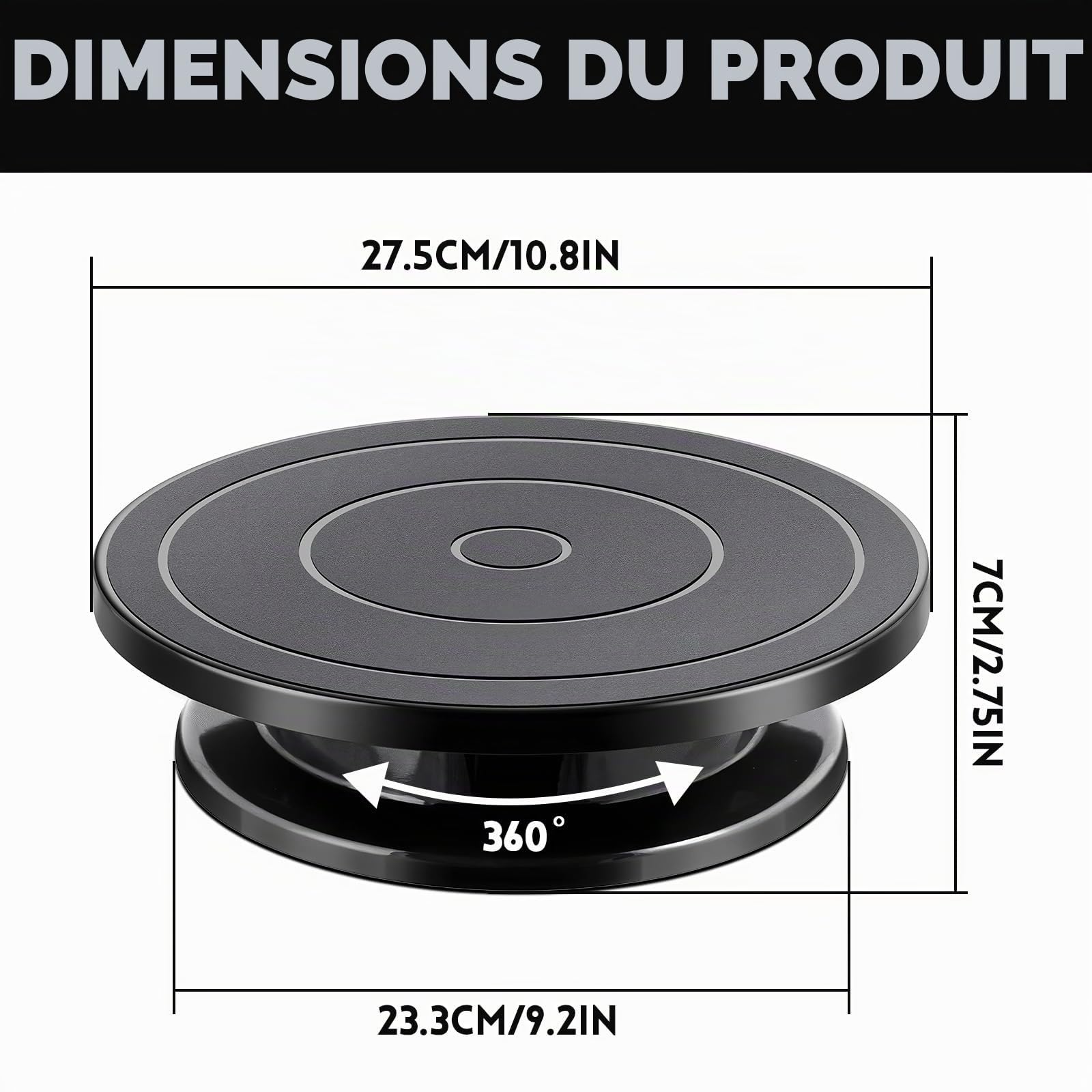 Plateau Tournant Patisserie,Plateau à Gâteau Rotatif Noir,Plateau Tournant Gateau 27cm,Plateau Gateau, Accessoires pour Pâtisserie