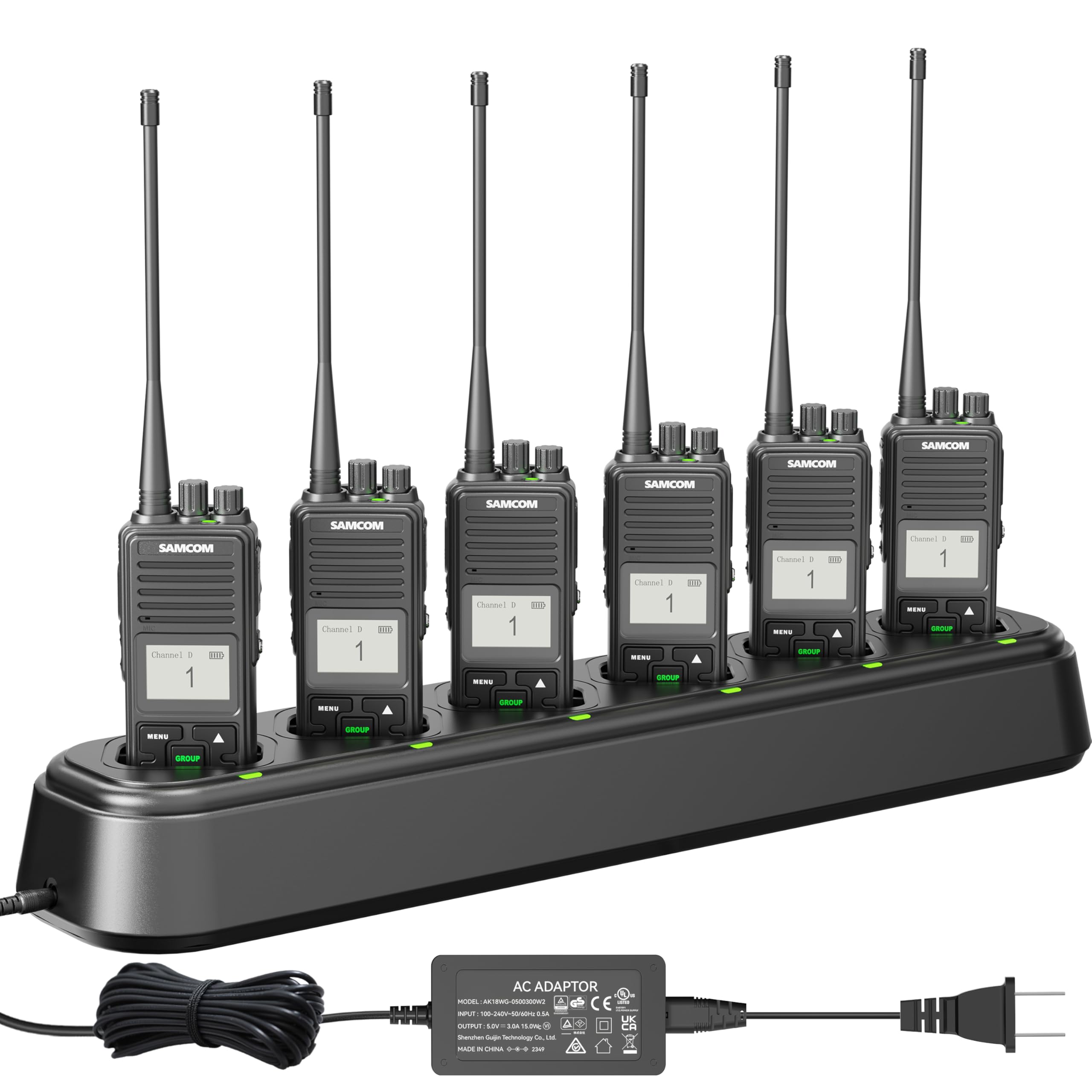 SAMCOM FPCN10A Walkie Talkies Rechargeable 3000mAh Hands Free 2 Way Radios Two-Way Radio(6 Pack) with 6 Way Multi Gang Charger