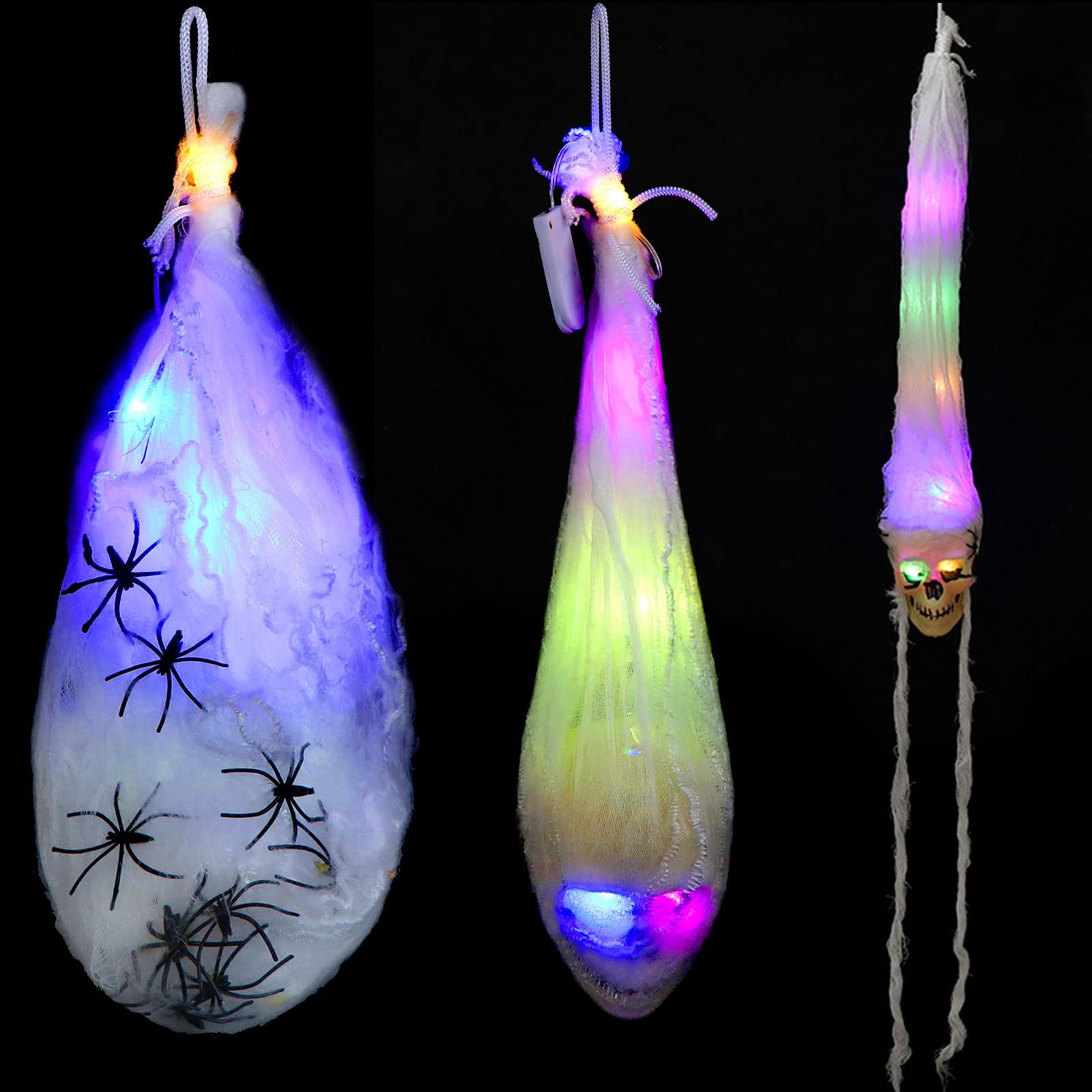 WWmily Halloween Hanging Corpse with LED Light Up Eyes Horror Mummy Skeleton for Indoor and Outdoor Yard Decorations