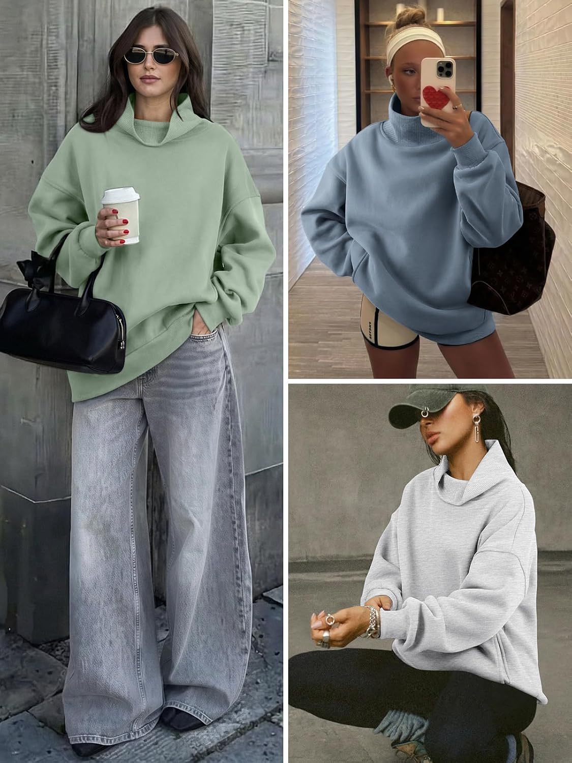 ATHMILE Womens Fleece Sweatshirts with Pockets Oversized Mock Neck Sweatshirt Turtleneck Pullover Fall Fashion Outfits 2026