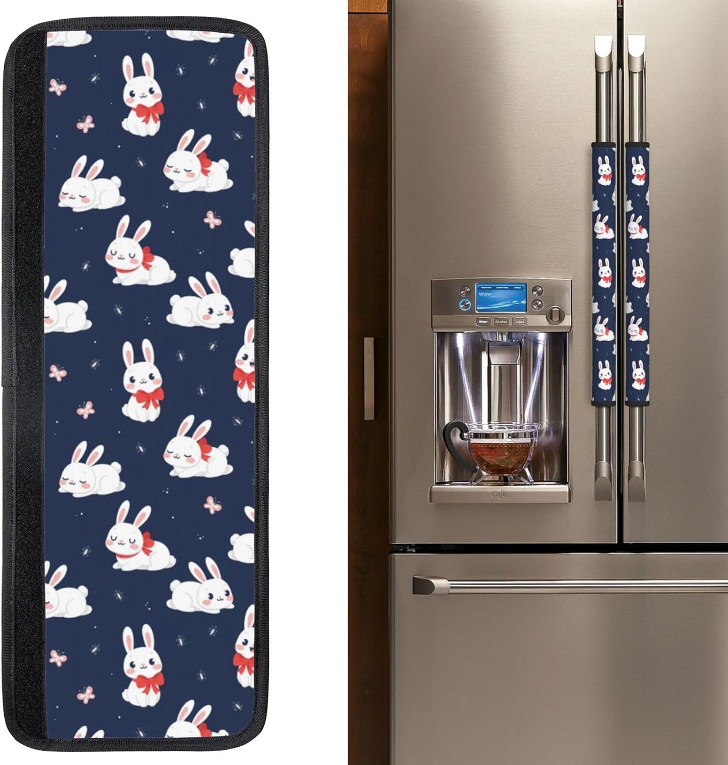 Refrigerator Handle Covers Set of 2 Washable Neoprene Fridge Door Protectors Spring Easter Cute Rabbits Butterfly Blue Kitchen Appliance Decor Gift