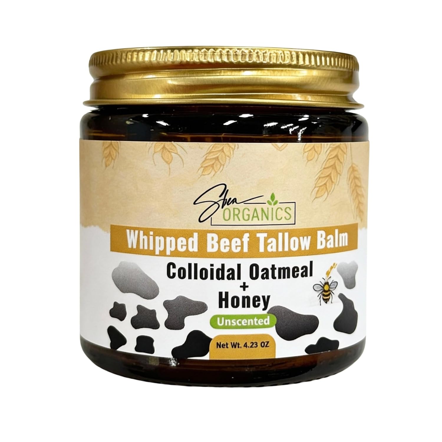 Shea Organics Whipped Beef Tallow Balm for Face & Body | 100% Grass-Fed Tallow with Colloidal Oatmeal & Honey | Unscented Moisturizer for Sensitive, Eczema-Prone & Rosacea-Prone Skin | 4.23 oz