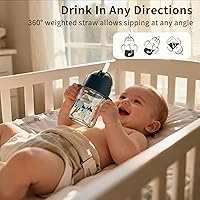Vista 3 de Evorie Tritan - Vaso para beber con popote con peso con asas para bebés y niños pequeños, botella de agua a prueba de derrames con popote para 6