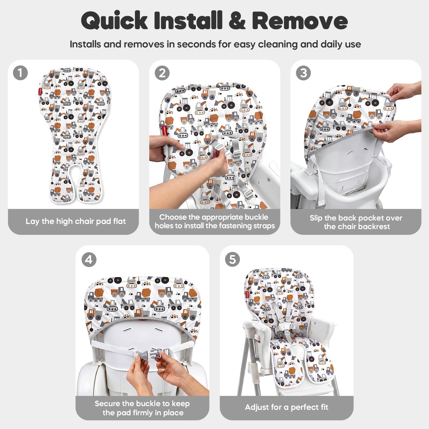 Mamatepe Baby High Chair Cover Replacement, Brown Vehicle | Waterproof High Chair Cushion Pad, Non‑Slip Seat Cover for Home & Restaurant Use