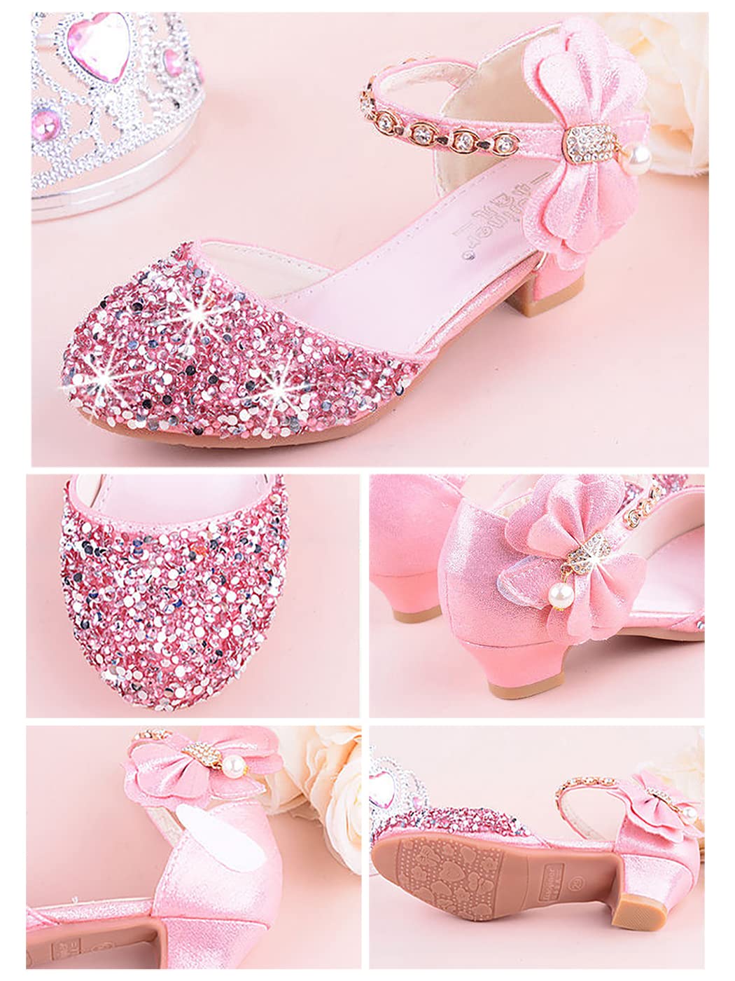 Emin Mädchen Prinzessin Schuhe Kinder Glitzer Schuhe Hoher Absatz Sandalen Hochzeitsschuhe Ballettschuhe Geburtstag Party Halloween Weihnachten Karneval Kostüm Zubehör