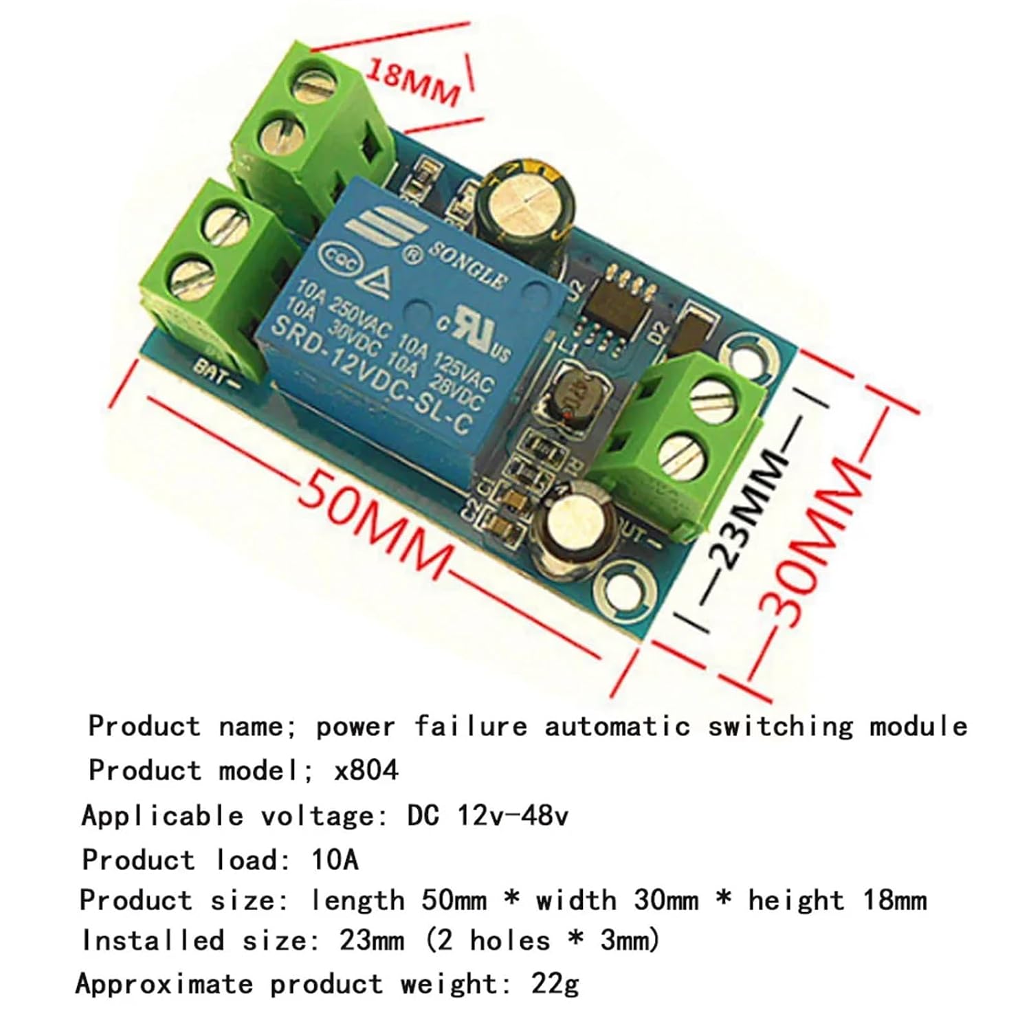 YX-X804 Power-Off Protection Module Automatic Switching Module UPS Emergency Cut-Off Battery Power Supply 12V to 48V Control
