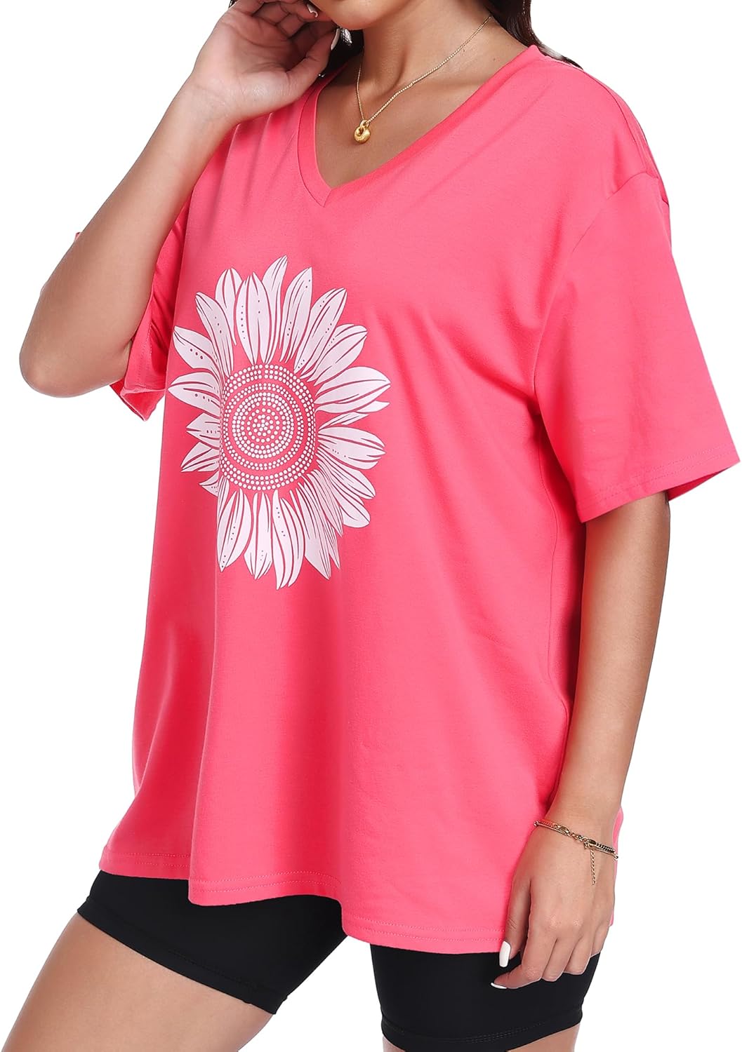 ADOREJOY Oversized Tshirts for Women V Neck Summer Graphic Tees Casual Short Sleeve Loose Tops - Image 5