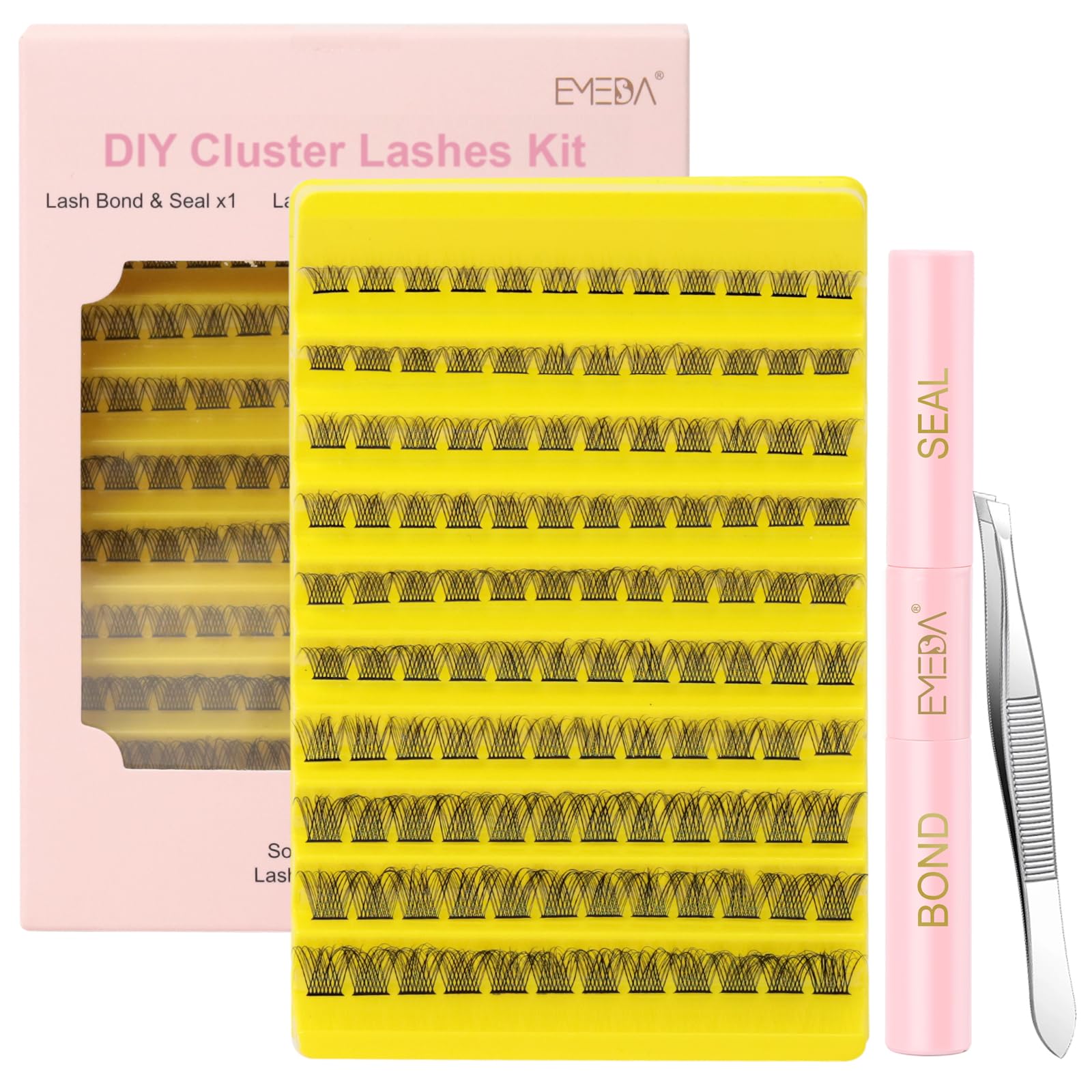 EMEDA DIY Pestañas individuales kit con adhesivo y sellado, 8-16mm Lash bond and Seal with cluster lashes applicator (M02 mix)