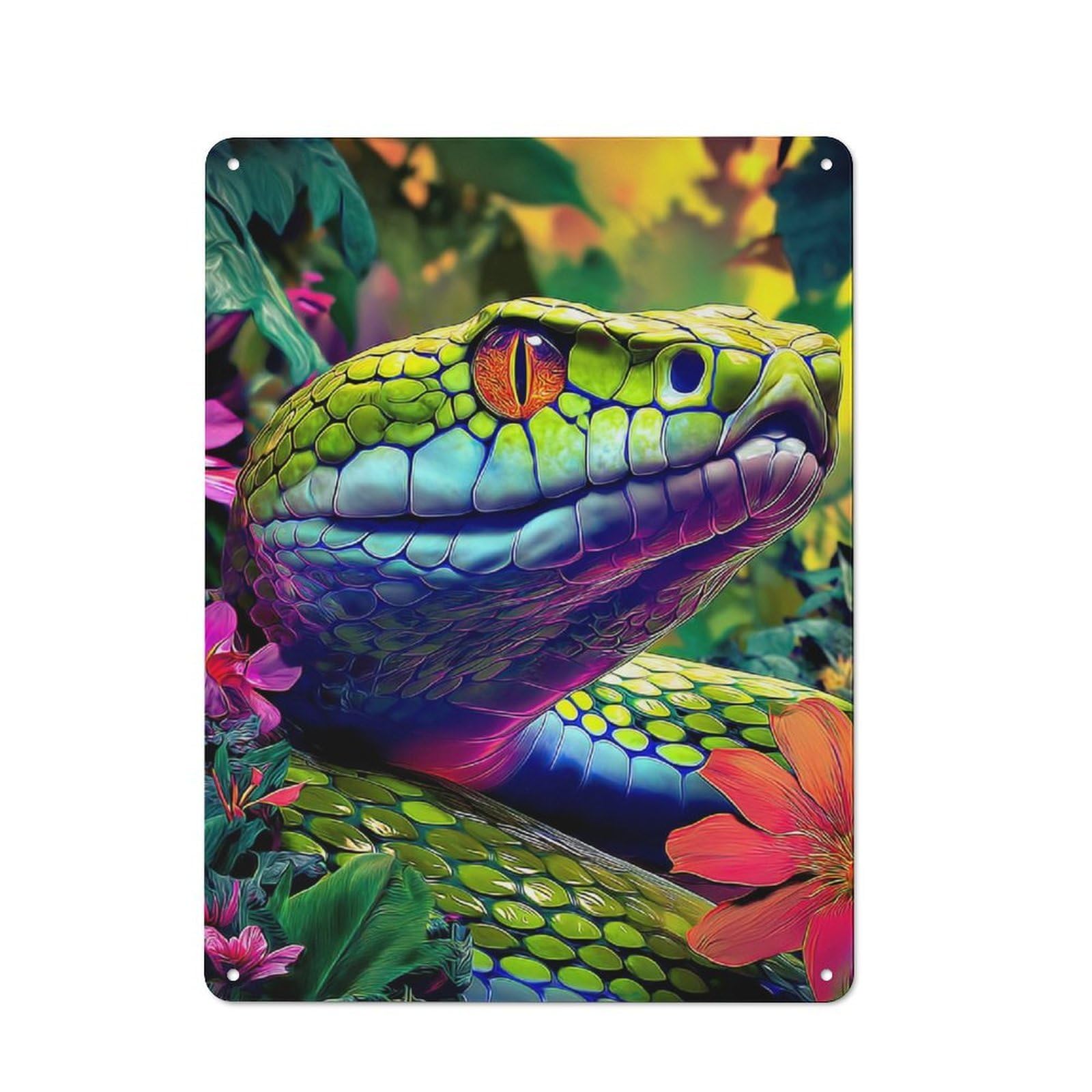 Junmoney Colorful Snake In Lush Garden Industrial Metal Sign 40X30cm, Clean Industrial Loft Wall Plaque For Modern Home, Workshop, Office Or Cafe