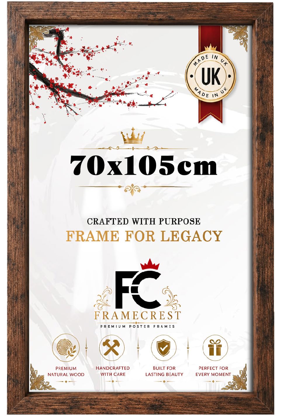 FRAMECREST Extra Large Size 70x105cm Premium Picture Frame | Horizontal Vertical MDF Wood Frame for Gallery Art Home Decor | Christmas/Gift/Anniversary/Birthday-[Rustic]