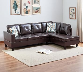 Leather Sectional Sofa Couch,L-Shape Sofa Sectional Couch Set with Chaise for Living Room/Apartment/OfficeBrown,Facing Right Chaise