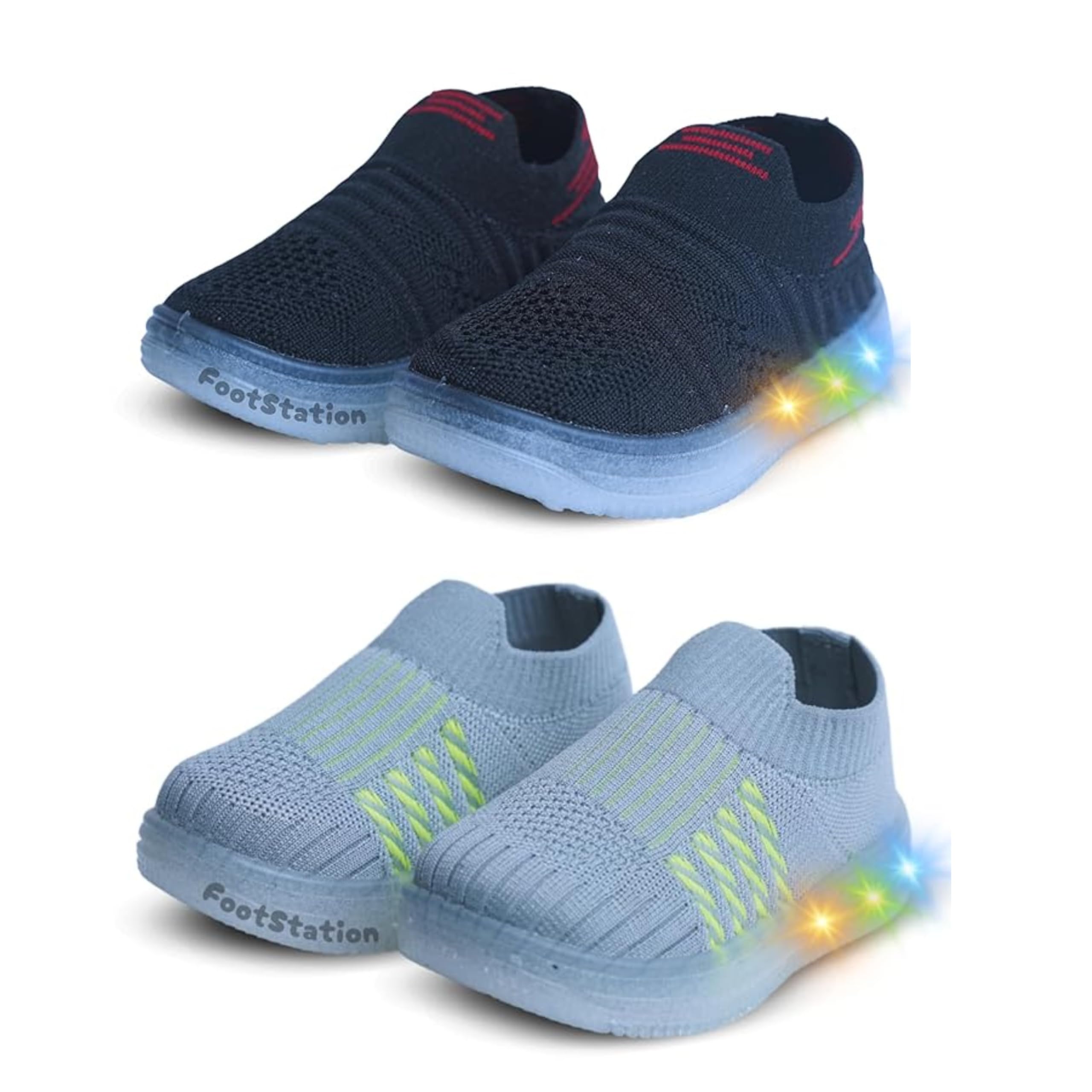 Kids Slip-On LED Light Shoes, Pack of 2 (L.Gry-3, UK Footwear Size System, Toddler, Men, Age Range, Medium, 3.5 Years, 4 Years) (B0D9YPLFYB) Amazon Price History, Amazon Price Tracker