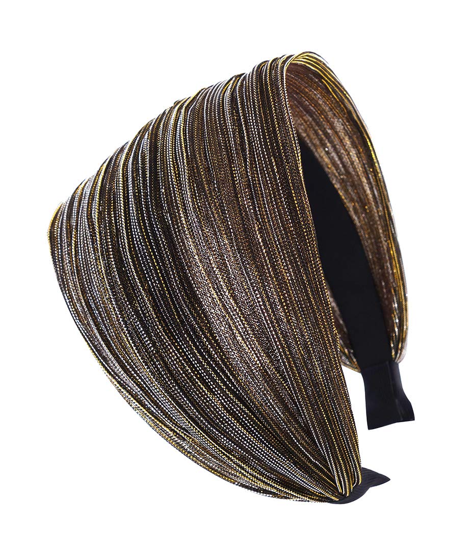 axy Wide headband with glitter threads, beautiful women's headband, hair accessory, hair band, HR31 (gold, extra wide)