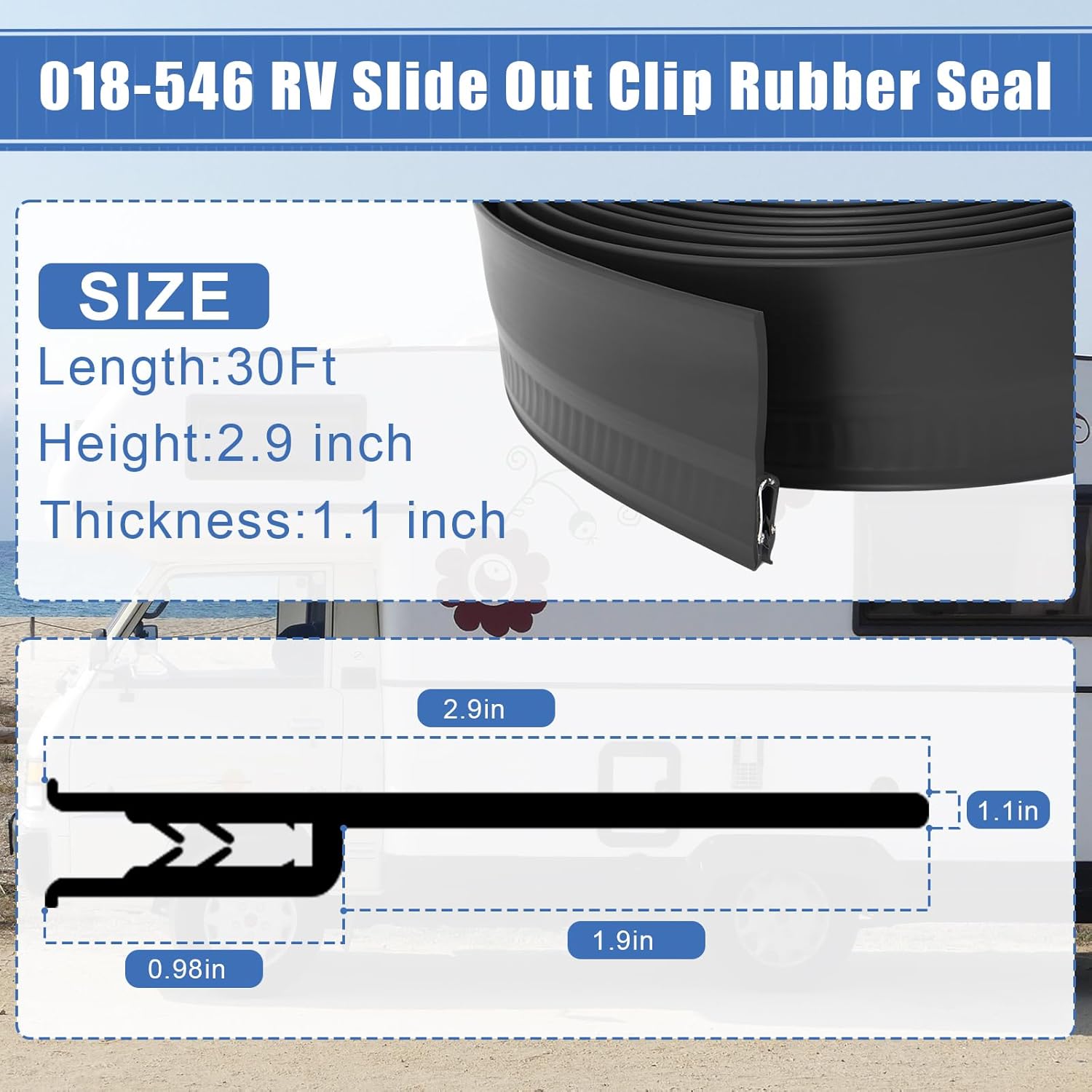 Wadoy 018-338-BLK & 018-546 RV Slide Out Seal 30 Ft Kit, Weather Stripping Wiper Seals Rubbers Stripping for Keeping Out Noise and Weather, Camper Clip Rubber with 2 Wiper & Slide-in Secondary Seal