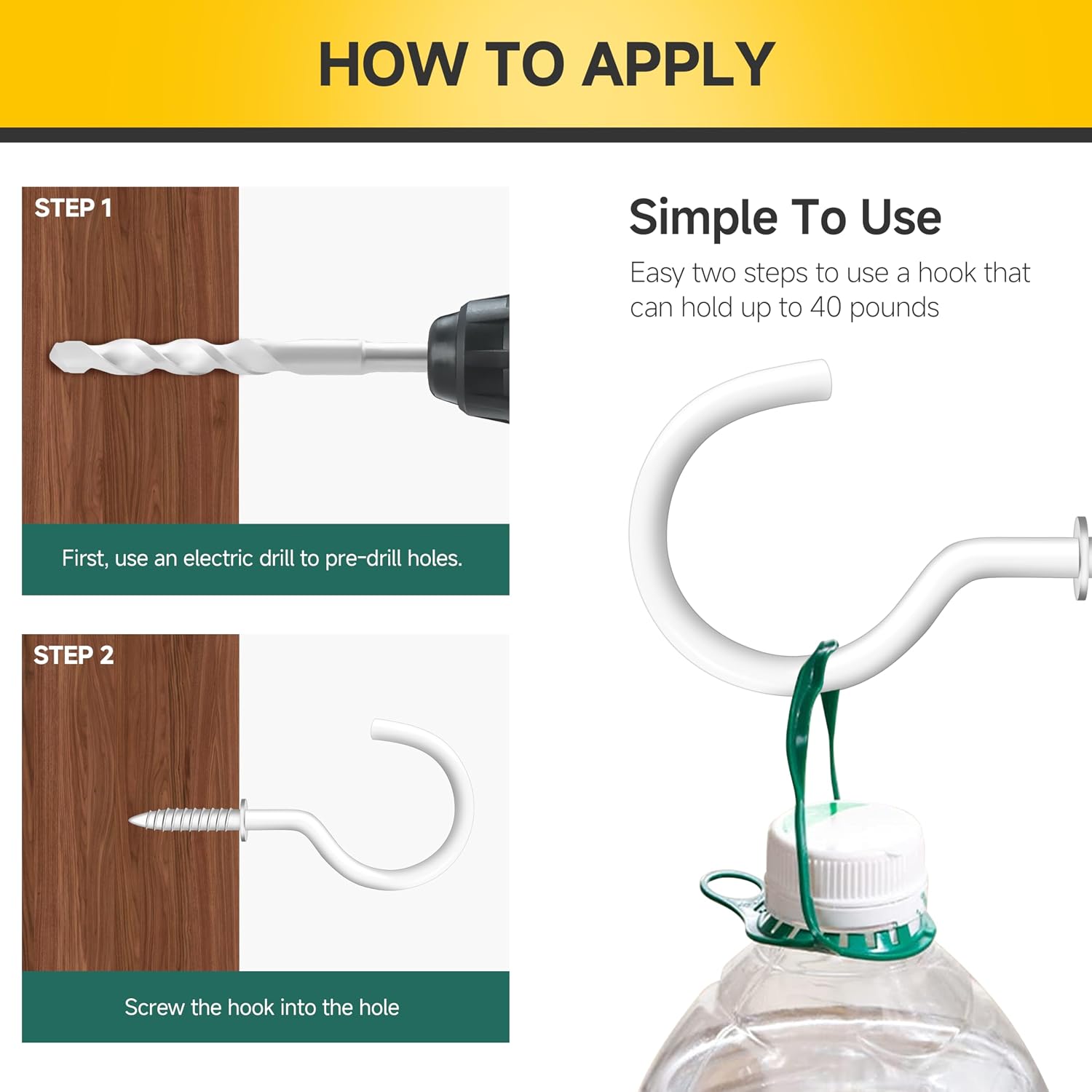 MYWISH 100-Pack WhiteScrew in Hooks, Q-Hanger Hook Screws, 1-1/4" Metal Ceiling Hooks, Screw Hooks for Outdoor Hanging Mugs, Lights, Decorations, Utensils & Plants