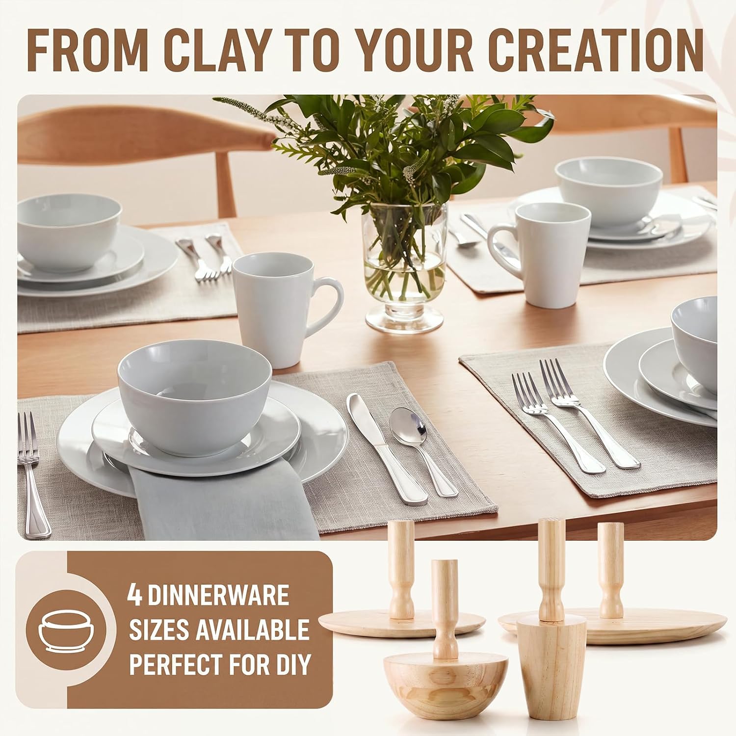 Juexica 4 Pack Pottery Clay Molds, Wood Bowl & Plate Molds