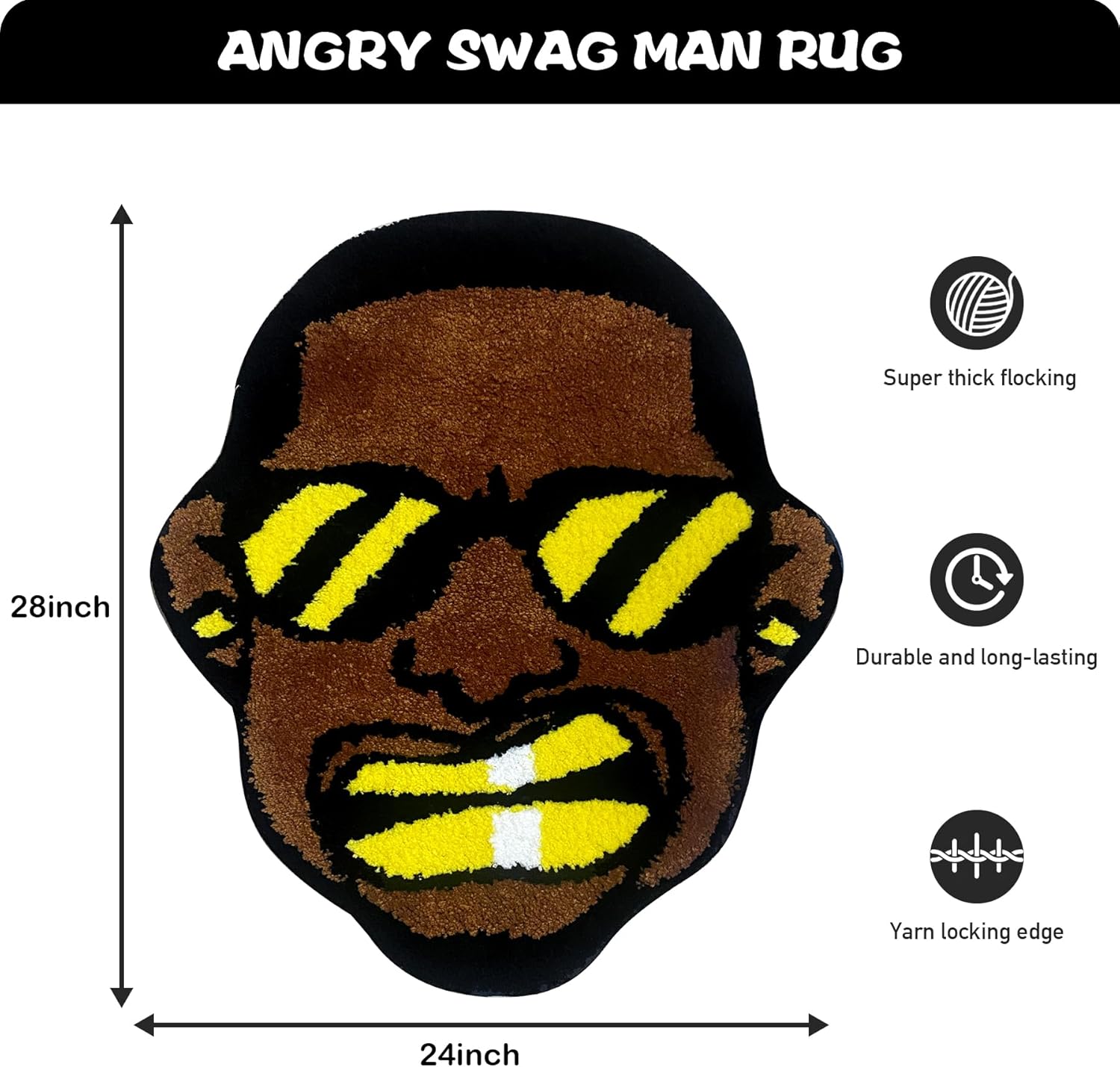 Angry Swag Man Rug, Cool Rugs for Bedroom Aesthetic, High-Pile Soft Flocking Cool Room Decor for Guys, Funky bathmat Hypebeast Decor 24”×28” (Swag Man)
