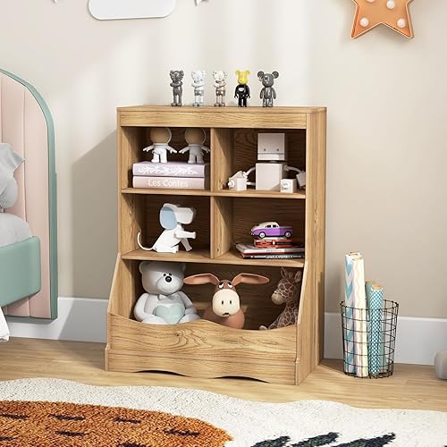 Miniatura 8 de HONEY JOY Organizador de almacenamiento de juguetes para niños con estantería, armario de almacenamiento de organización de 4 compartimentos con