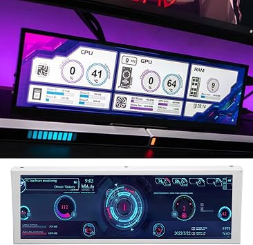 7.9 Inch CPU Hardware Temperature Monitor External Expansion Display, CPU GPU SSD Data Temperature Monitor Panel for PC ARGB Computer Case Secondary Screen