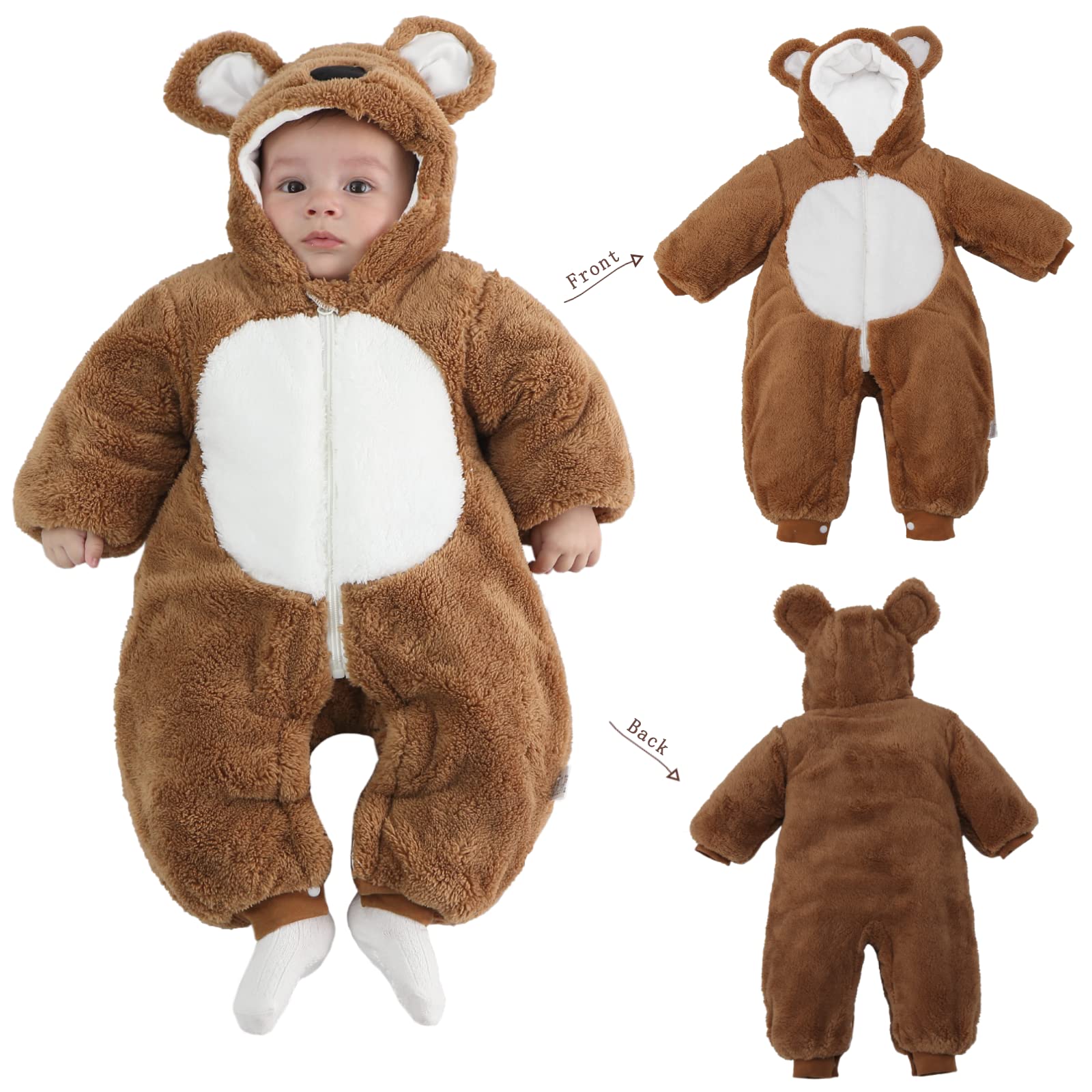SJYIHThickened Neutral Bear Zip-up one-Piece for 0-10 Months Infants, Applicable for Sleeping Bag, Coat, or Swaddling Blanket - The Best Essential Gift for Newborns (Brown)