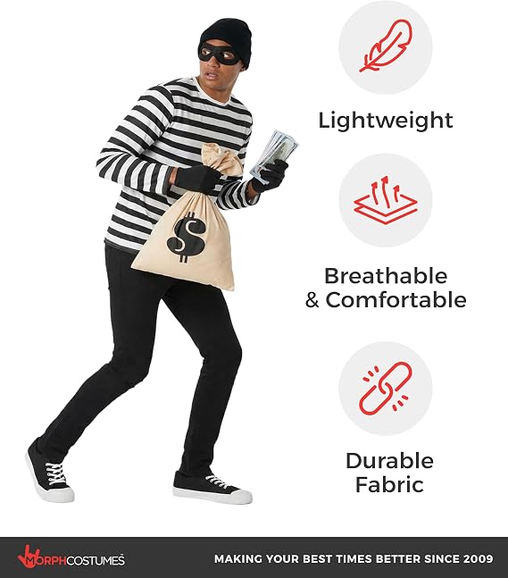 Morph Robber Costume Adults, Bandit Costume, Mens Cops and Robbers Halloween Costumes, Halloween Costumes For Men
