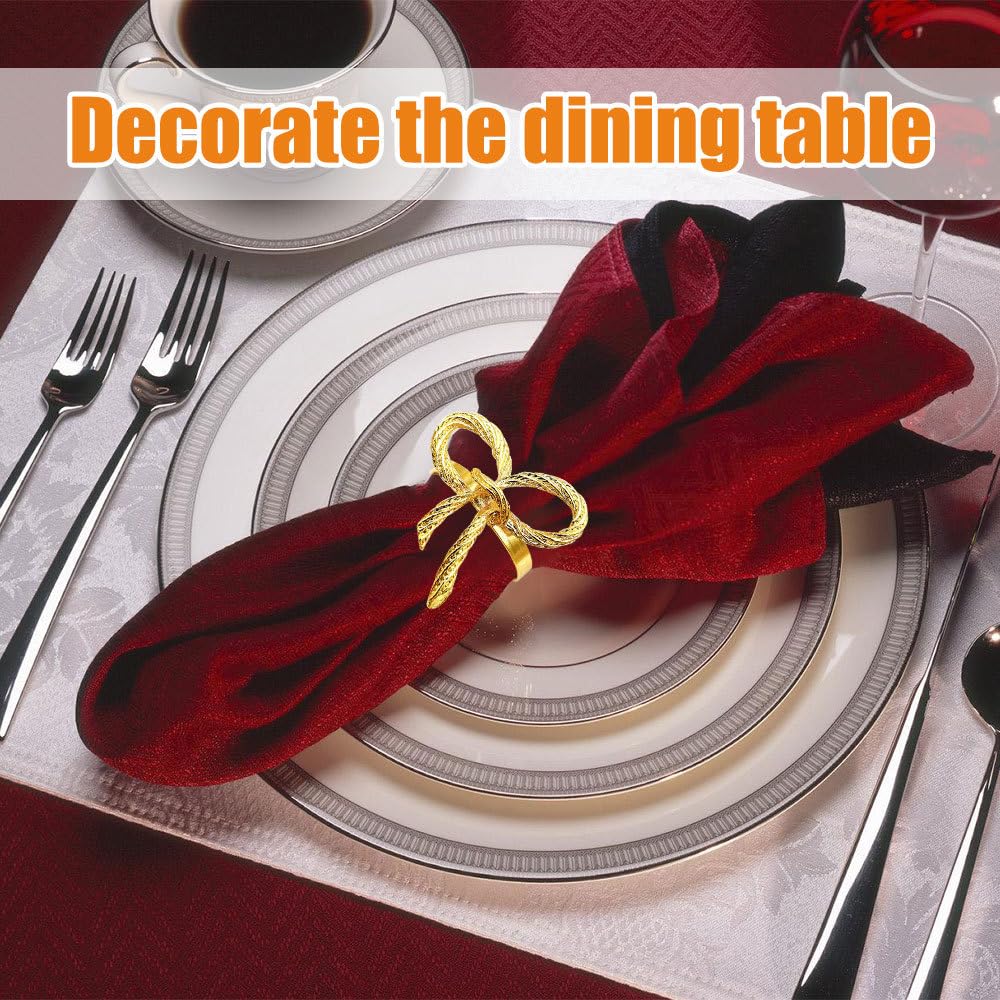 Serviettenringe, 12 Stück Serviettenschnallen mit Schleife aus Metall, Serviettenringehalter für Valentinstag, Hochzeit, Geburtstag, Abendessen, Party, Tischdekoration