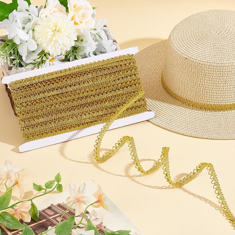 PH PandaHall 20 Yards Polyester Picot Lace Ribbon 11mm Golden Gimp Braid Trim Gold Trim Polyester Woven Fabric Trim Lace Trim for Sewing Costume Upholstery Curtain Wedding Dress Decoration