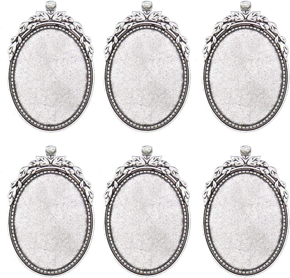 30 x 40mm 20 Pcs Antique Silver Oval Bezel Pendant Trays Blanks Cameo Bezel Cabochon Settings Necklace Findings for DIY Jewelry Making