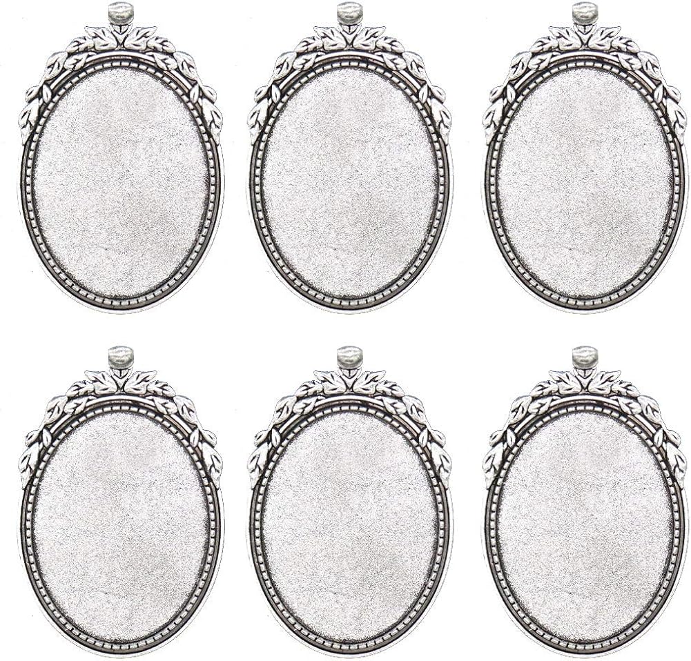 30 x 40mm 20 Pcs Antique Silver Oval Bezel Pendant Trays Blanks Cameo Bezel Cabochon Settings Necklace Findings for DIY Jewelry Making