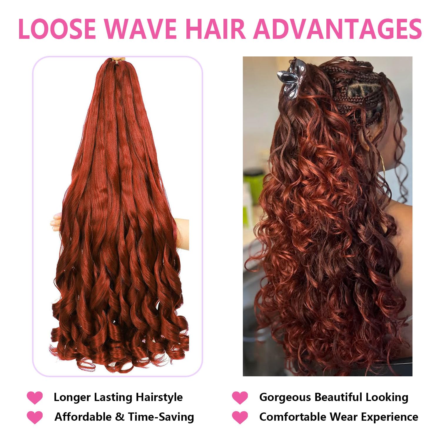 24 Inch 2 Pack 300g French Curl Crochet Hair Soft Synthetic Braiding Hair Extensions for Women Pre Looped Natural Texture Crochet Braids Lightweight Heat Resistant Fiber for Daily & Party Use #350